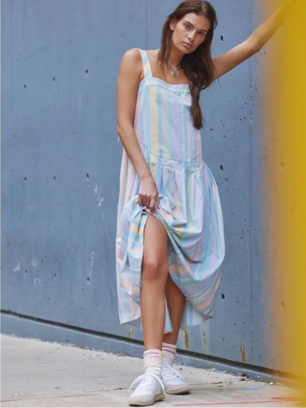 NWT Free People Primavera Striped Midi Dress in Pastel